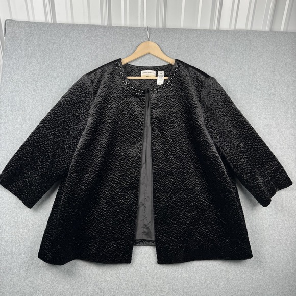 Alfred Dunner Jackets & Blazers - Alfred Dunner Jacket Womens 24W Black Faux Fur Velvet Textured Beaded Open Front